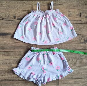 Zara Light Pink Floral Tank & Shorts Set with Green Accents